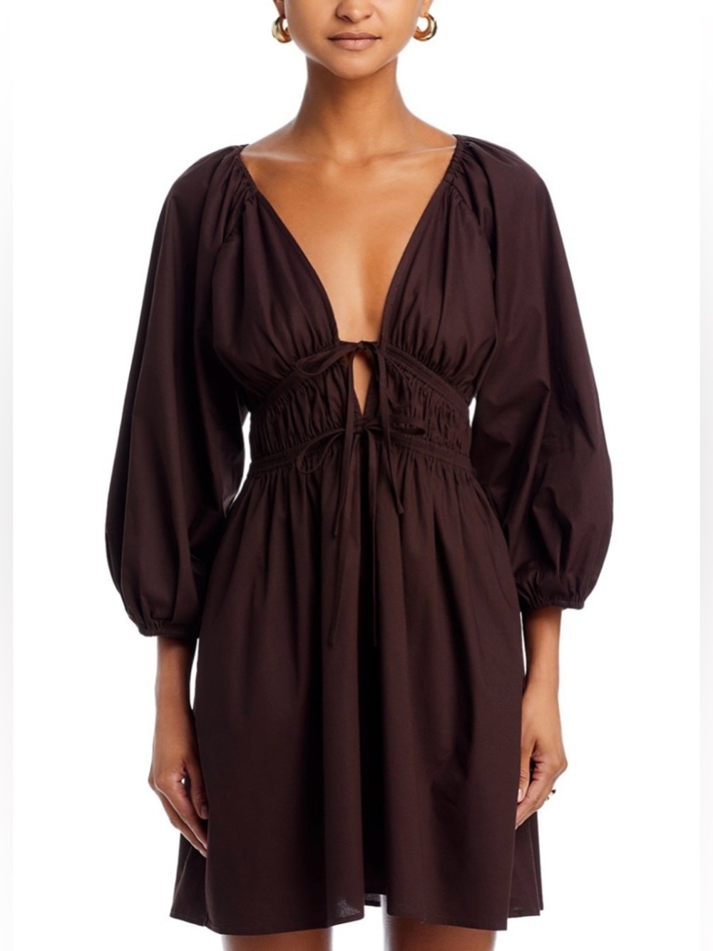 WAYF Leighton Poplin V-Neck Tie-Front Mini Dress